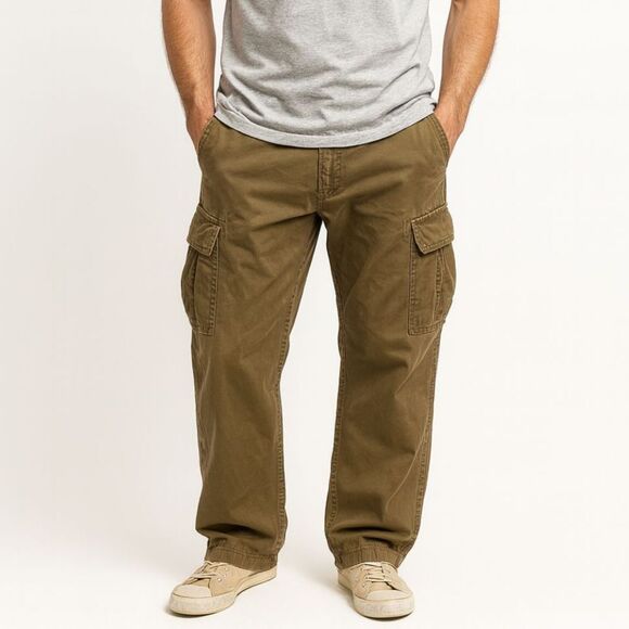 Men American Eagle Baggy Cargo Pants Y2K Western in Khaki Size W32 L32 - Picture 1 of 11